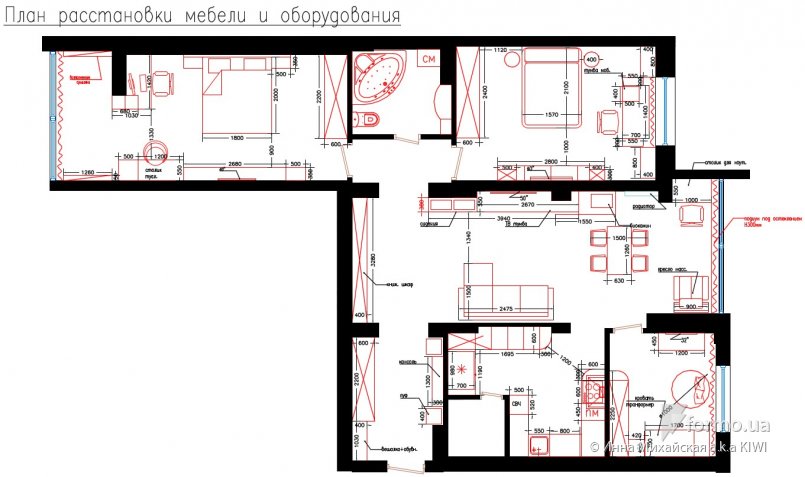 Проект четырехкомнатной в Курске, Инна Михайская a.k.a KIWI, Чертежи, Дизайн интерьеров Formo.ua