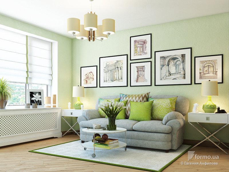 Bright green interior, Евгения Анфилова, Гостиная, Дизайн интерьеров Formo.ua