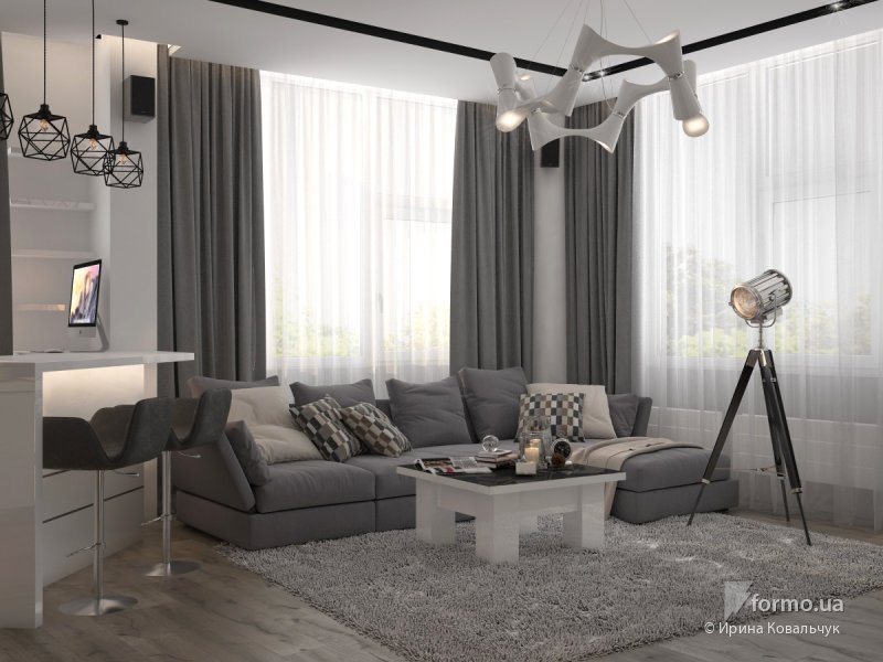 Grey apartaments, Ирина Ковальчук, Гостиная, Дизайн интерьеров Formo.ua