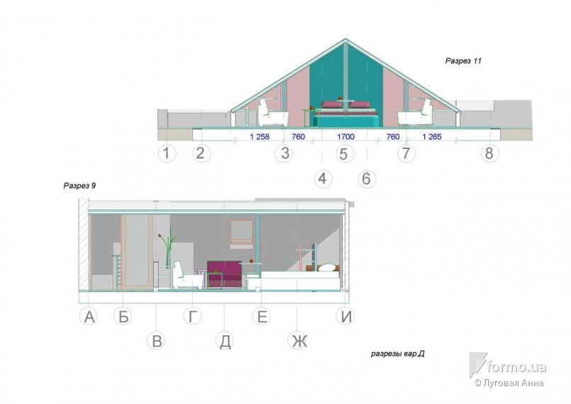 Эскиз спальни в  мансарде