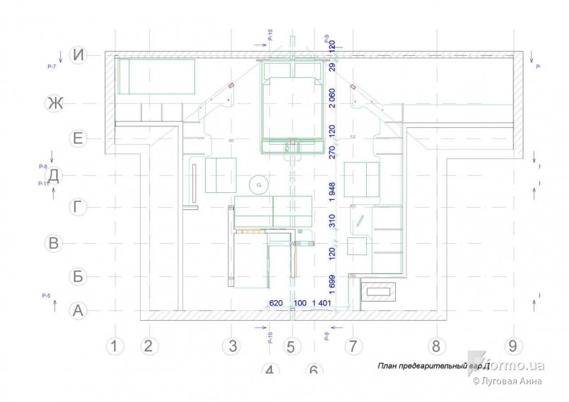 Эскиз спальни в  мансарде, Луговая Анна, Чертежи, Дизайн интерьеров Formo.ua